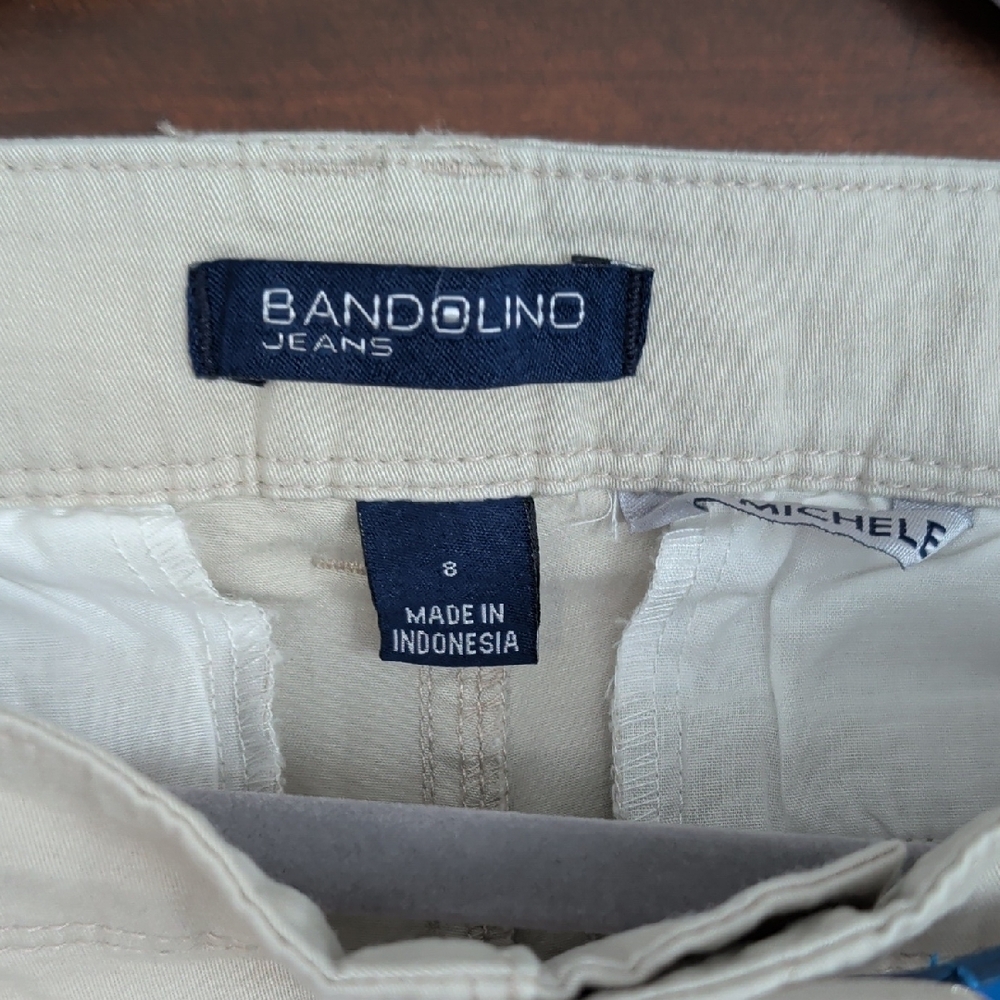 Bandolino Women's Tan Stretch Bermuda Shorts with Blue Belt - Picture 2 of 6